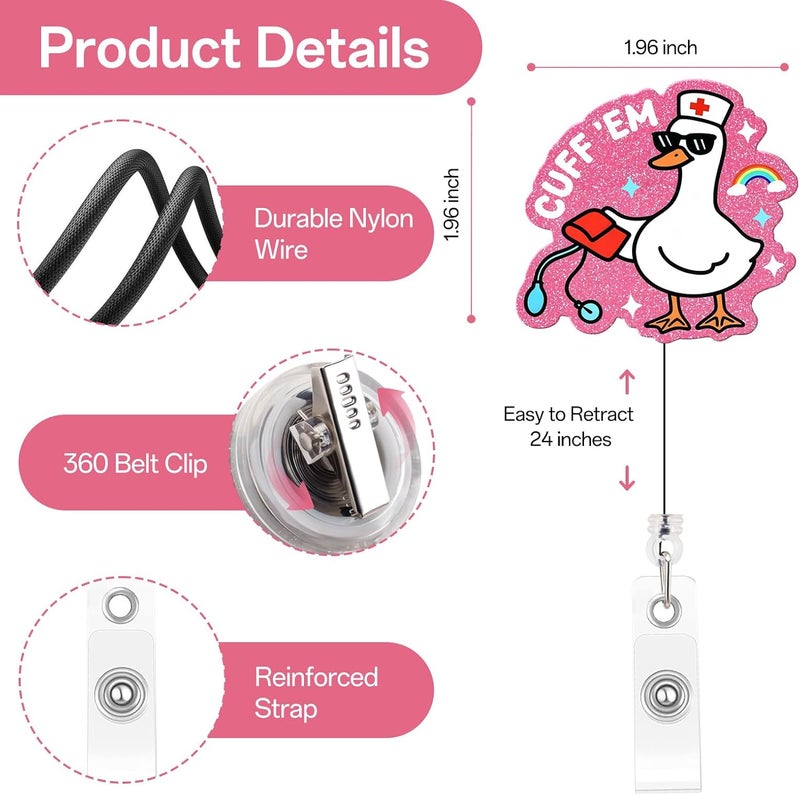 Mahrokh Funny Nurse Badge Reel, Cuff 'Em Goose Badge Holder with Retractable Clip, Cute Gifts for Nursing Student RN LPN CNA MA Medical Worker Teacher Doctor - Image 2
